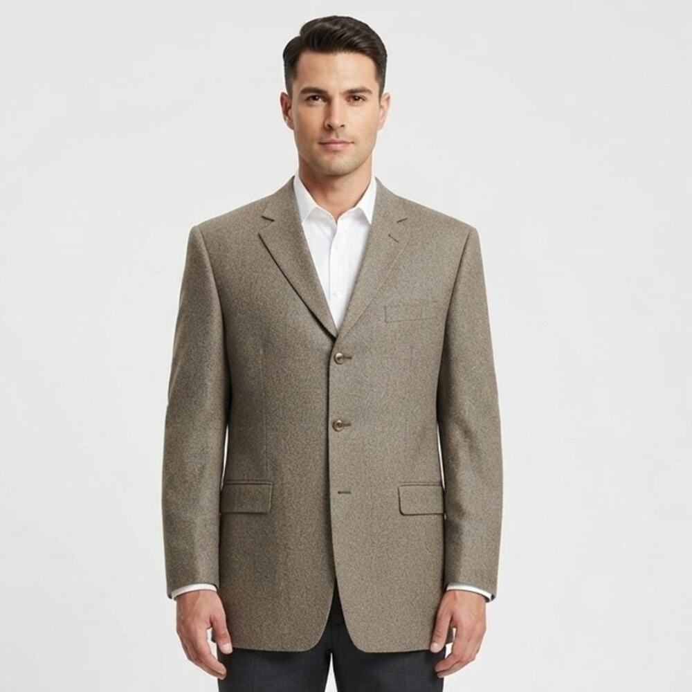 Andrew Fezza Sport Coat Blazer Men's 48L Beige Wool Cashmere Garlanda 3 Button